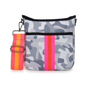 Stylish Camouflage Crossbody Bag with Pink and Orange Accents